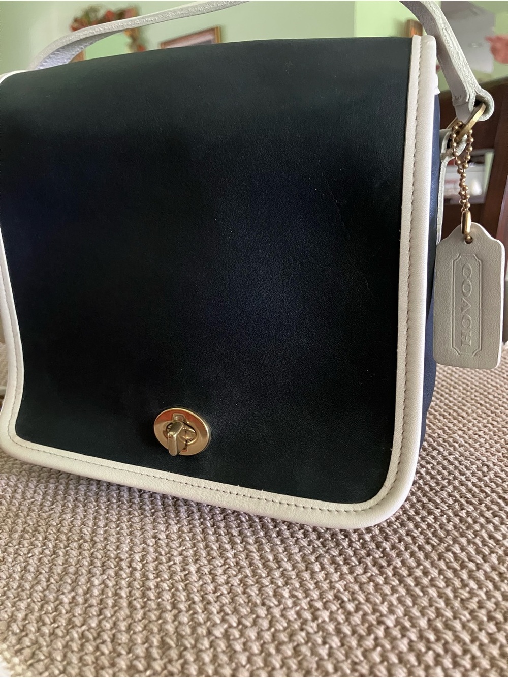 Coach Black and Cream Leather Turnlock Crossbody